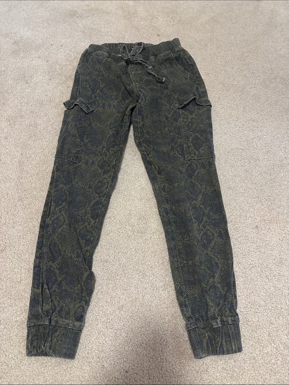 Almost Famous Girls Olive Green Snake Print Jogger Pants